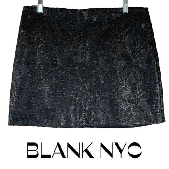 Blank NYC Vegan Leather Black Sequined Party Grunge Glam Mini Skirt NWOT Size S - Picture 1 of 10